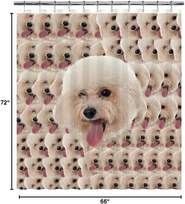 Funny Bichon Frise Maltese Dog Animal Faces Heads Shower Curtain Waterproof Ployester Bath Curtain with Hooks 66x72 Inch
