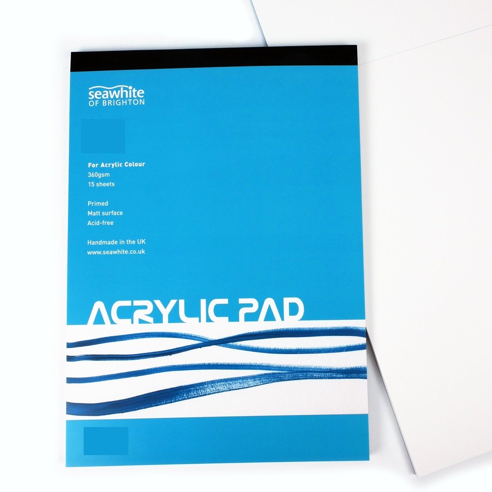 Seawhite White Sea - A4 Acrylic Painting Pad - 360 Gsm - 15 Sheets Primed Matt Surface - Acid Free - Ideal For Students And Professional Artists