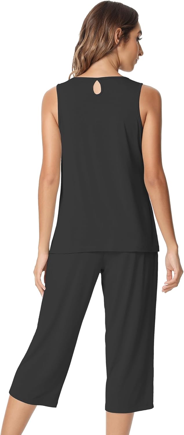 NACHILA Pajamas for Women-Viscose Made from Bamboo, Sleeveless Pjs Tank Top Capri Pants Pajama Sets Cooling Sleepwear - Image 2