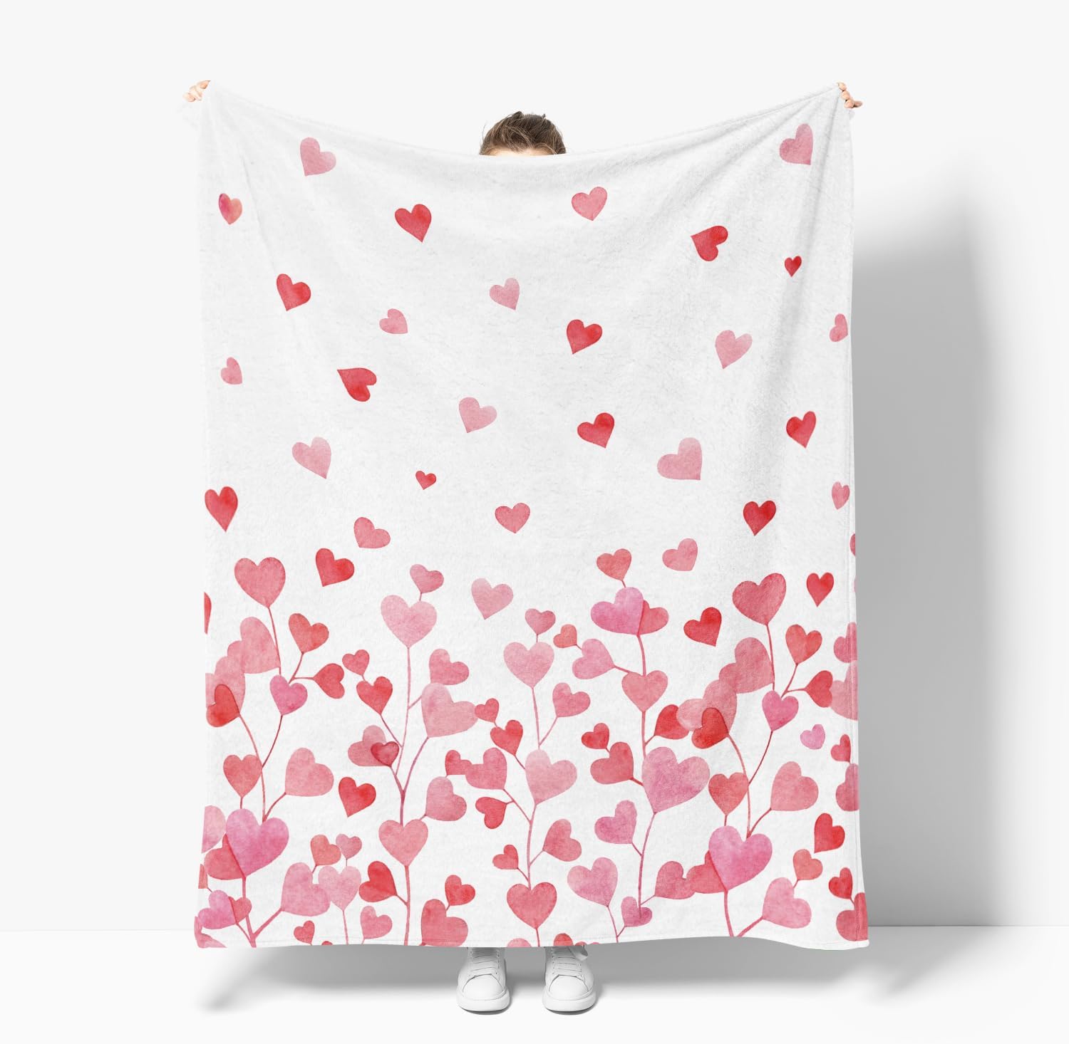 Horaldaily Valentine Flannel Blanket Throw, Pink Floral Love Hearts Soft Fuzzy Plush Cozy Fleece Blankets for Couch Sofa Bed Lounging, Ideal Gifts for Kids Adults Wife Self, 60x80