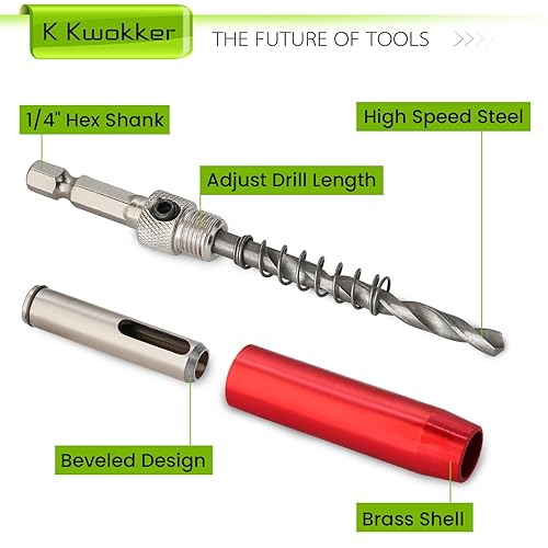 Miniatura 5 de Juego de brocas autocentrantes con vástago hexagonal de 14 pulgadas y punzón central, juego de brocas centrales de 564 a 14 pulgadas, juego de
