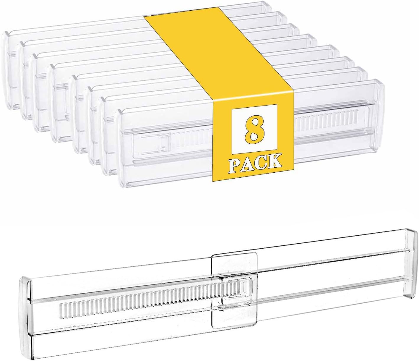 8 Pack Drawer Dividers for Clothes, 3.15″ High 11.34″-19.69″ Adjustable Expandable Dresser Drawer Organizer, Clear Plastic Separators for Dresser, Baby Clothing, Underwear, Cosmetic