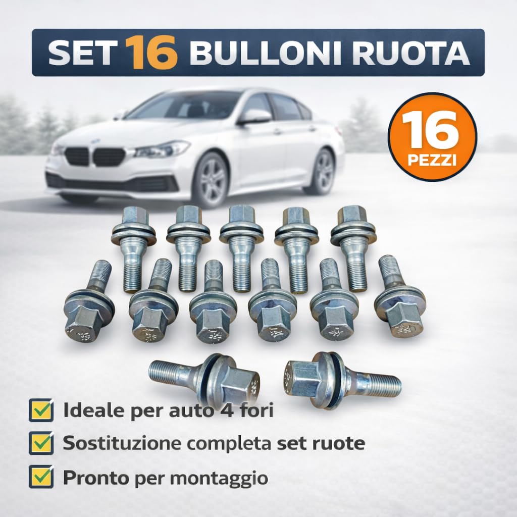 16 Bulloni Fissaggio Ruote Compatibile Con Citroen Saxo C3 Xsara C5 Berlingo C2 C4 C6 C3 DS3 DS4 DS5 dal 2003 - Jeep Avenger - Fiat 600 - Alfa Romeo Junior Gomme Cerchi in LEGA M12x1,25 hex 17