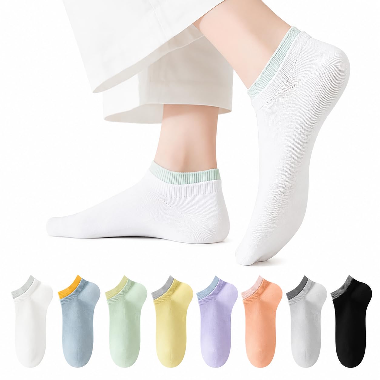 Unisex Cotton Ankle Socks with Contrast Colour Cuff | Breathable Low Cut Sports Casual Socks for Men Women | Soft Cushioned Sole | Anti-Odour Daily Wear | Free Size-image-36