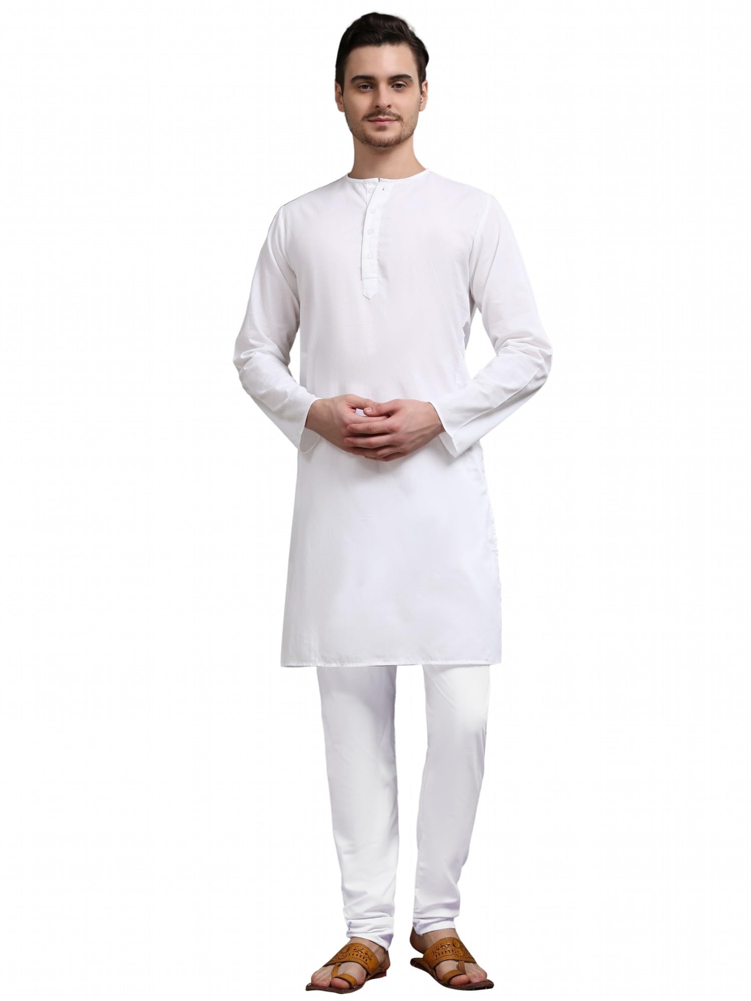 skavij Men's Pure Cotton Solid Kurta Pajama Set Round Neck Casual Yoga Dress-picture-37