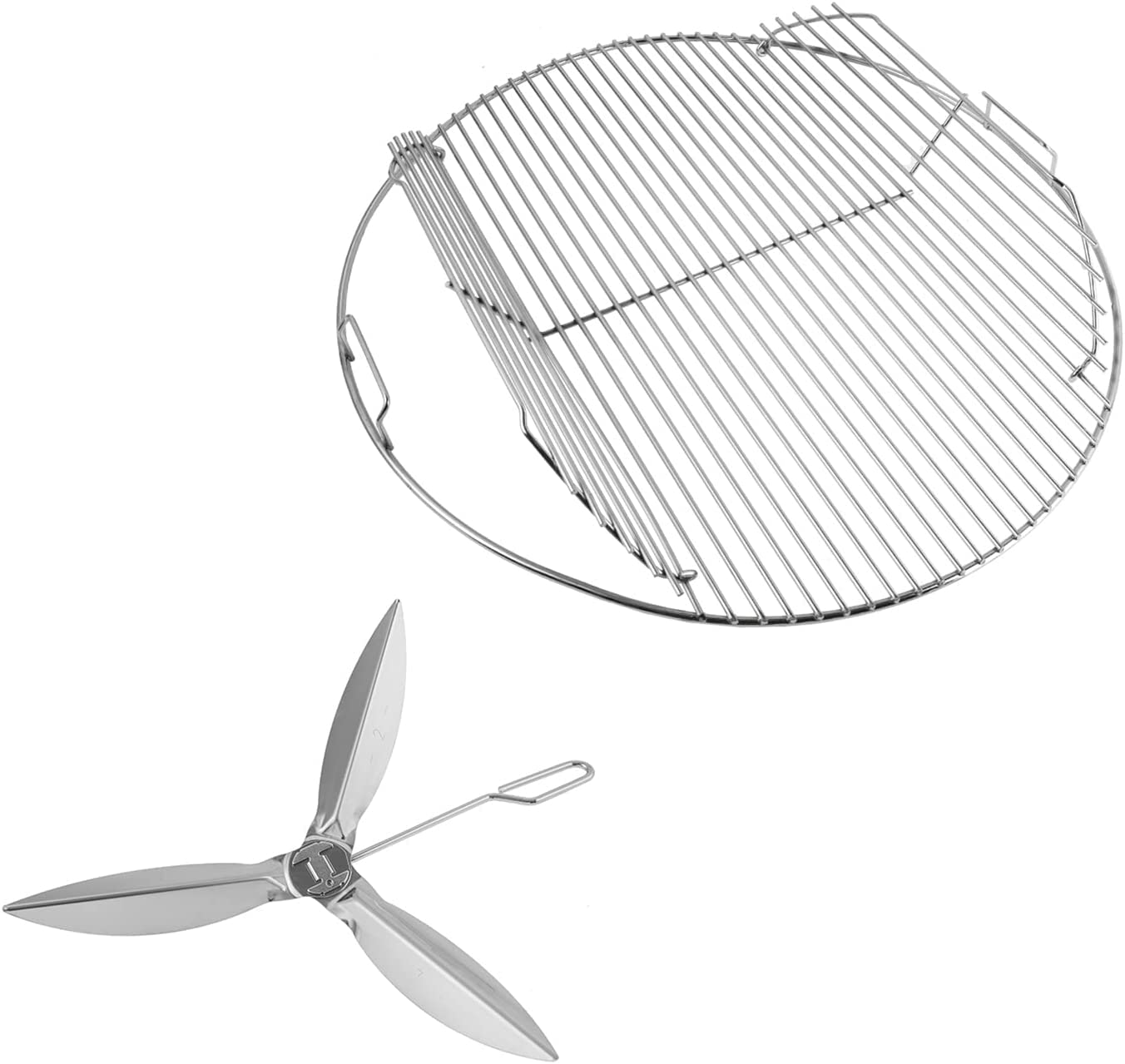 54.6cm Hinged Cooking Grate and BBQ Cleaning System Kit for Weber 57CM (22-1/2 Inch) Kettle Charcoal Grills, One-Touch, Master-Touch & Bar-B-Kettle, Round Grids Replacement Parts, 7436+7444