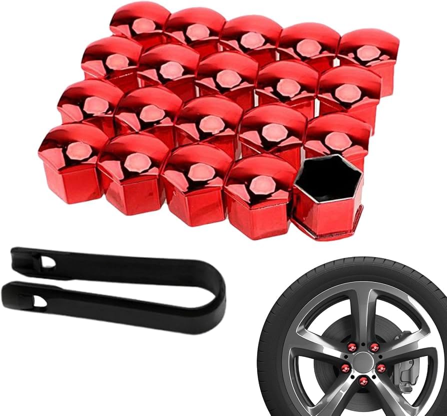 Wheel Nut Bolt Head Covers,19mm & 21mm Lug Bolt Cover,Anti theft cap with remover tool,Bolt Enterior Protection (Red chrome, 21mm)