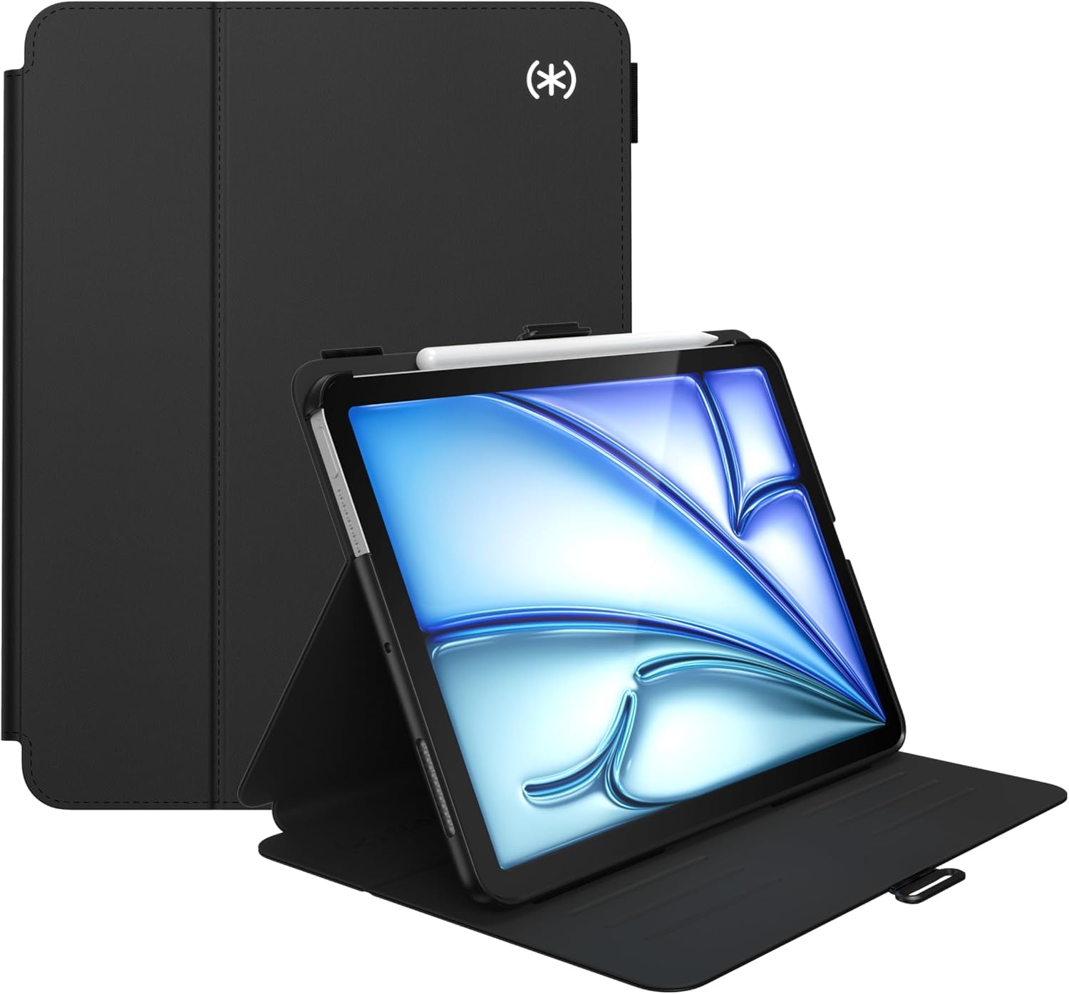 Speck iPad Air 11 Hülle M4 2026 kompatibel mit iPad Air 11 Zoll M4/M3/M2 (2026/2025/2024) mit Stifthalter, Fall- und Kameraschutz, schlanker Multi-Range-Ständer, Balance Folio - Schwarz