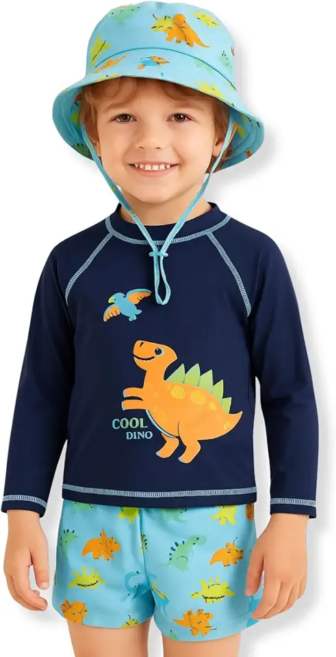 Conjunto De Praia Sunga Menino Camiseta Manga Longa Proteção Uv 50+ Com Chapeu