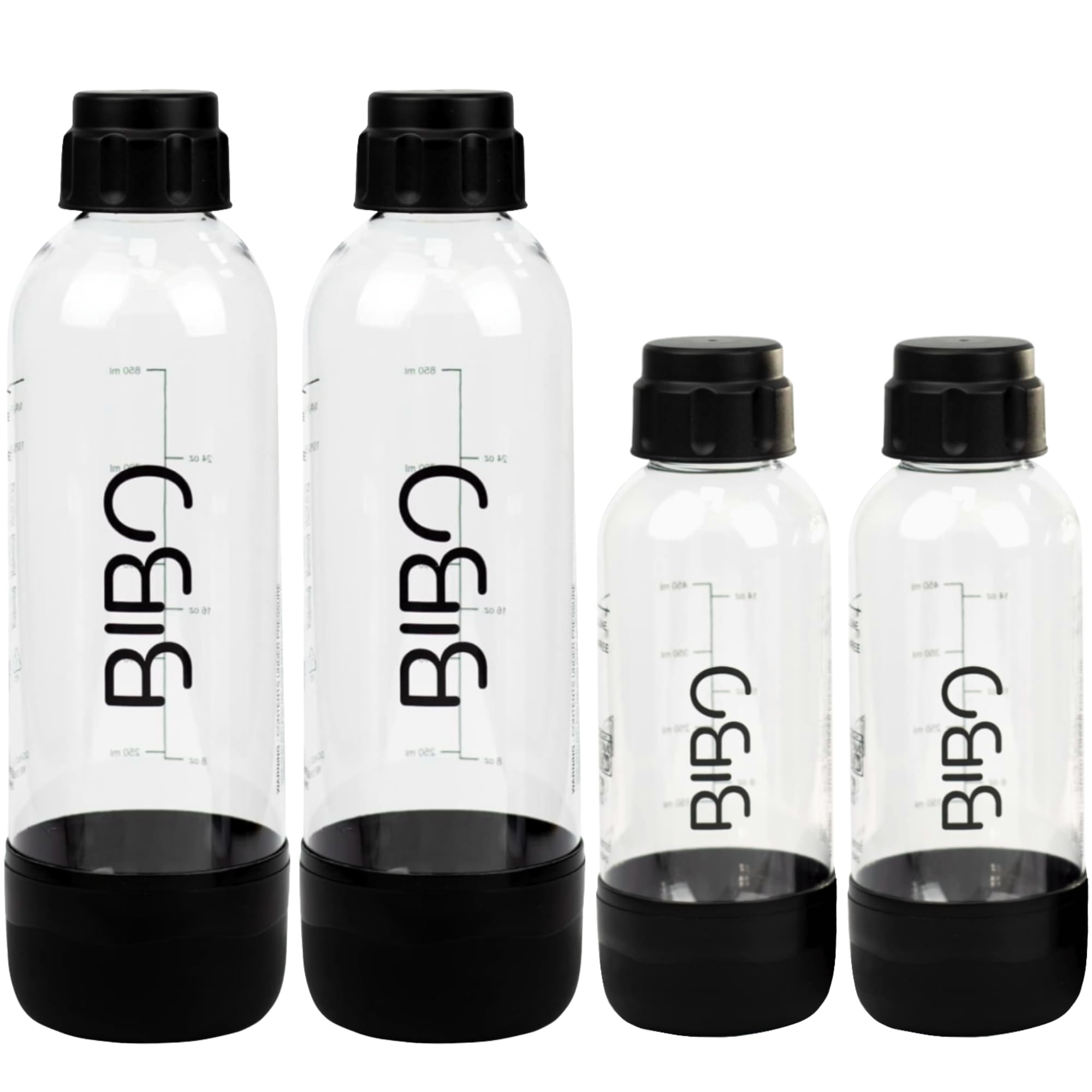 BIBO 1L & 500ml Bottle x 2, Reusable BPA-Free Sparkling Water Bottle | Replacement Accessories Compatible with BIBO Sparkling Soda Maker for Carbonated Fizzy Drinks, Black