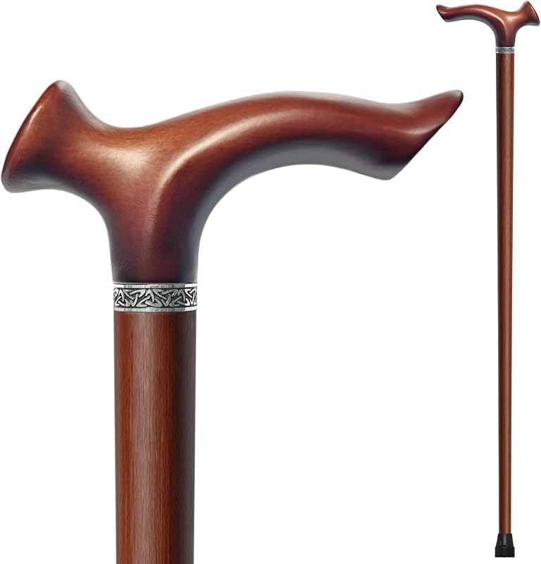 Bastón de madera para caminar, bastón ergonómico hecho a mano de madera de haya con punta de goma antideslizante para hombres y mujeres, soporta hasta 350 libras