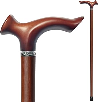 Wooden Walking Cane, Beech Wood Handmade Ergonomic Cane with Non-Slip Rubber Tip for Men & Women, Supports up to 350 lbs