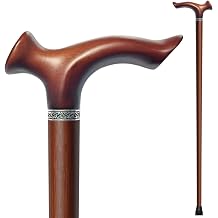 Wooden Walking Cane, Beech Wood Handmade Ergonomic Cane with Non-Slip Rubber Tip for Men & Women, Supports up to 350 lbs