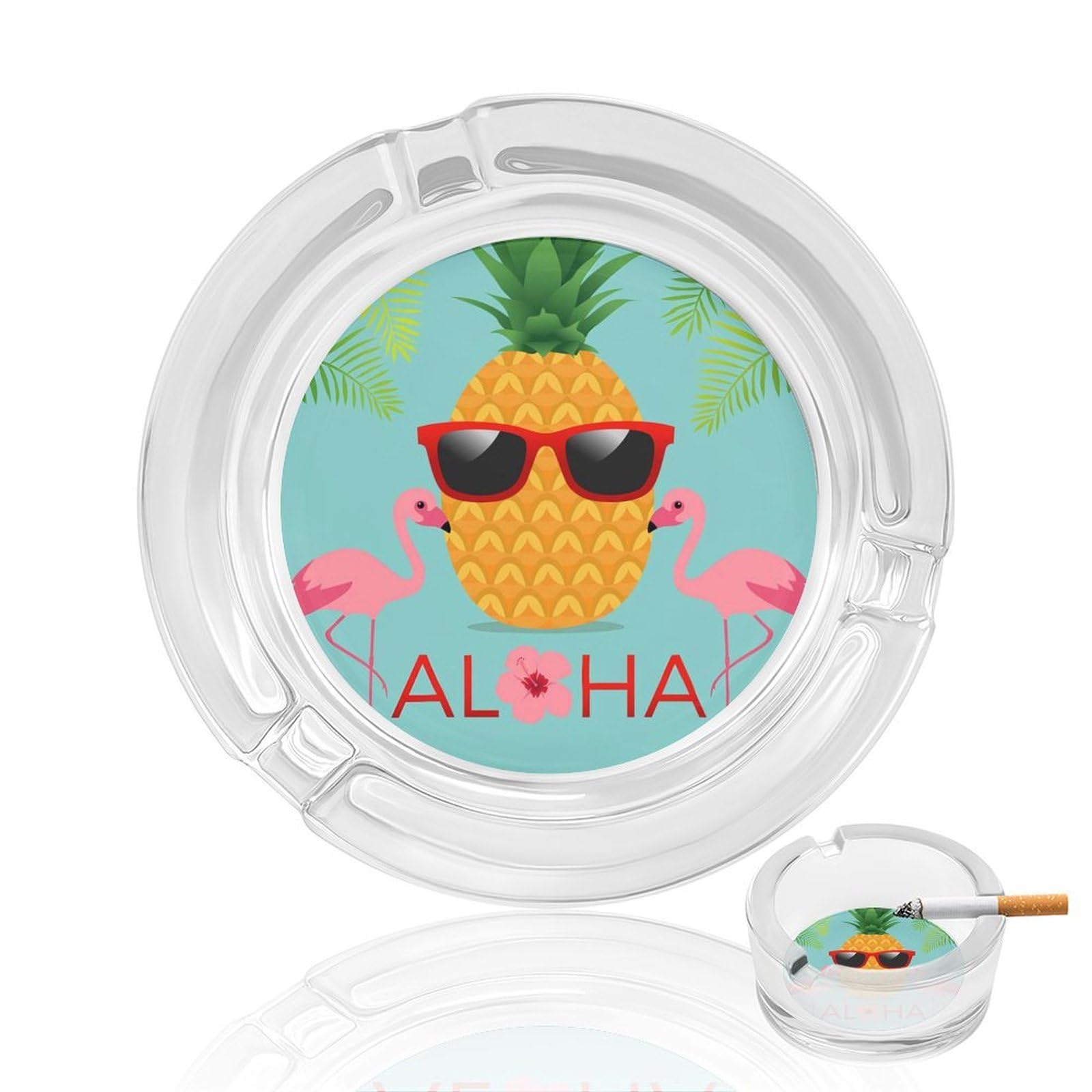 Nclqvjxzkhw Style Aloha Pineapple And Flamingo Glass Ashtray Round Ash Tray Smoking Trays For Home Garden Outdoor