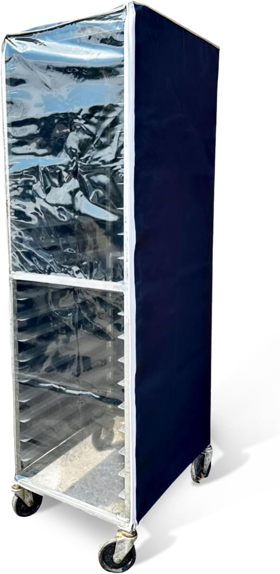 Bakery Food Pan Sheet Rack Cover – Heavy Duty PVC Vinyl Zippered Bun Pan Rack Cover – Long-lasting Use Durable Cover with 2 Zippers – Made in USA (Navy, 23"W x 28"L x 63"H)