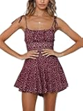 Women's Boho Floral Wide Leg Short Romper Spaghetti Strap Smocked Jumpsuit