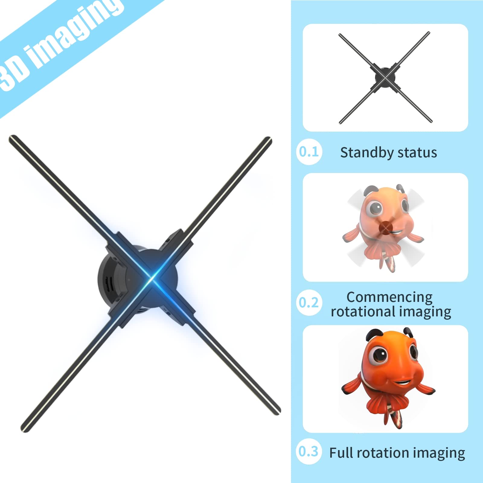 Holograficzny Wentylator 3D, 23,62 "3D Hologram Fan Projektor reklamowy wideo Holograficzna lampa obrazowa Obsługa obrazów i wideo