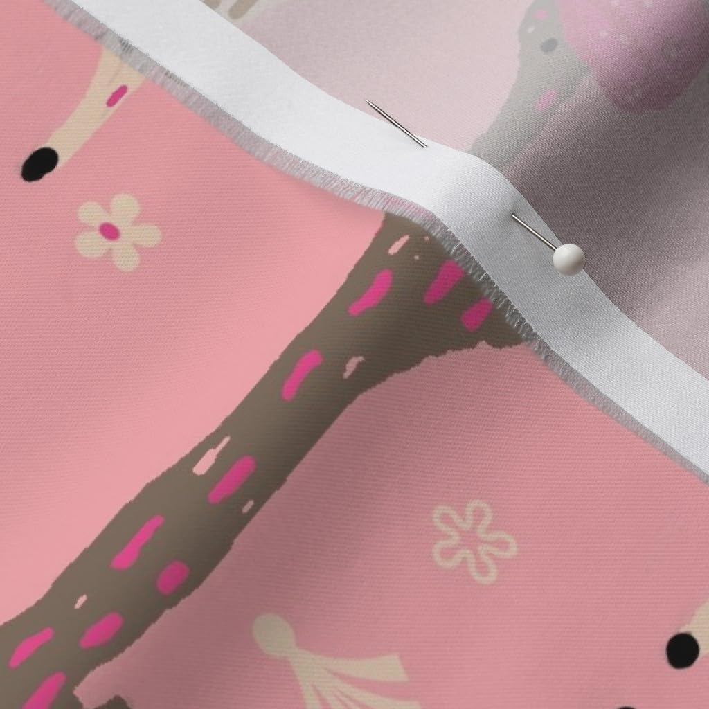 Spoonflower Fabric - Dachshunds Pink Brown Gray Cute Dachshund Puppy Dogs Flowers Hot Dog Printed on Organic Cotton Sateen Fabric by The Yard - Sewing Quilting Apparel Home Decor