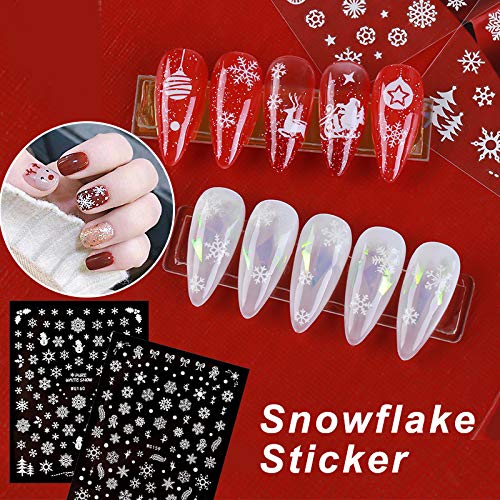 Macute Snowflake Nail Art Stickers 3D Christmas Theme Nail Tips Decals 6 Sheets Christmas Snowflakes Deer Leaf Designs Adhesive Foil Sticker for Manicure Polish Decorations Acrylic Nails Supplies