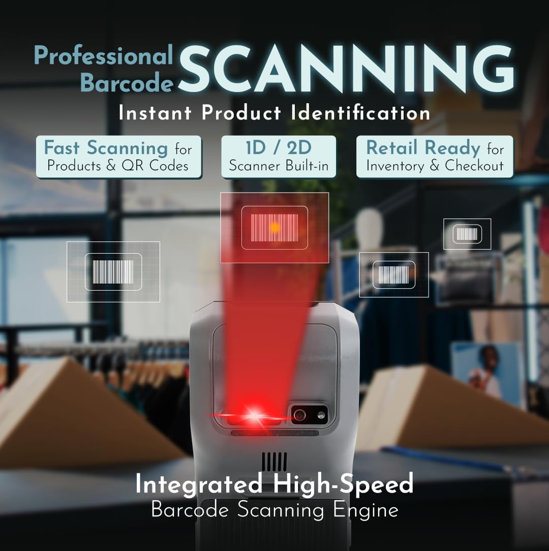 POS Android 14 Receipt Printer Android 14 and 58mm High Speed Thermal Printer 5.5’ Touch Screen. Handheld Point of Sale with NFC + Professional Barcode Scanner. 4G Network, 3GB Ram+32GB ROM