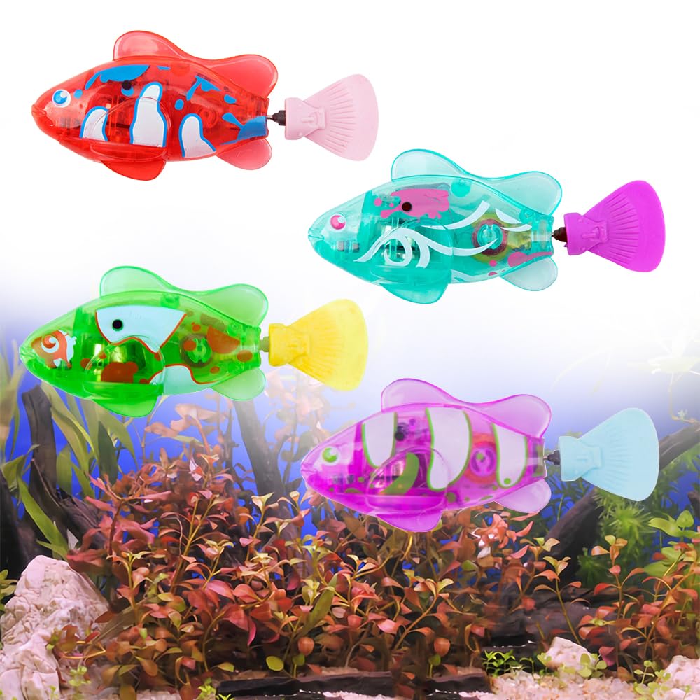 Robot Fish, Poisson Robot Bain, 4 Pièces Natation Fish avec Lumière, Électrique Poisson Plastique Jouet, Jouet de Bain pour Bebe Enfants et Chiens Jouets