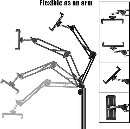 Miniatura 9 de Lucky Trip Soporte de suelo para tablet con base estable de doble resistencia que nunca se vuelca, altura ajustable, giratoria, soporte para
