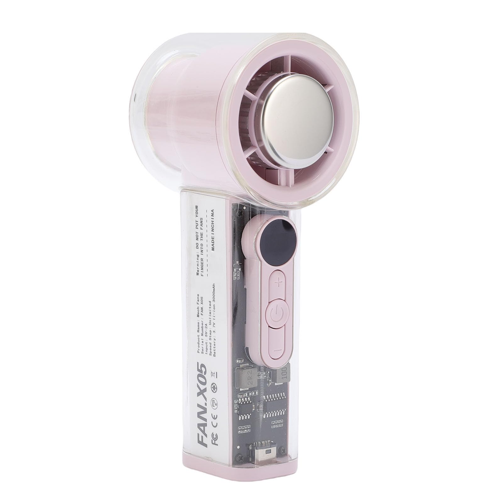 Ejoyous Ventilador de Hielo de Mano, Ventilador de Hielo Personal Recargable con Cuerpo Transparente ABS, Enfriador de de 3000 MAh, 6 Velocidades, 16000 RPM, Pantalla LED, para Viajes, Camping, (PINK)