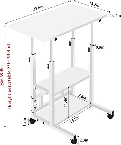 Miniatura 3 de Escritorio de pie móvil, escritorio para laptop, altura ajustable, mesa con ruedas, estaciones de trabajo de computadora de almacenamiento de doble