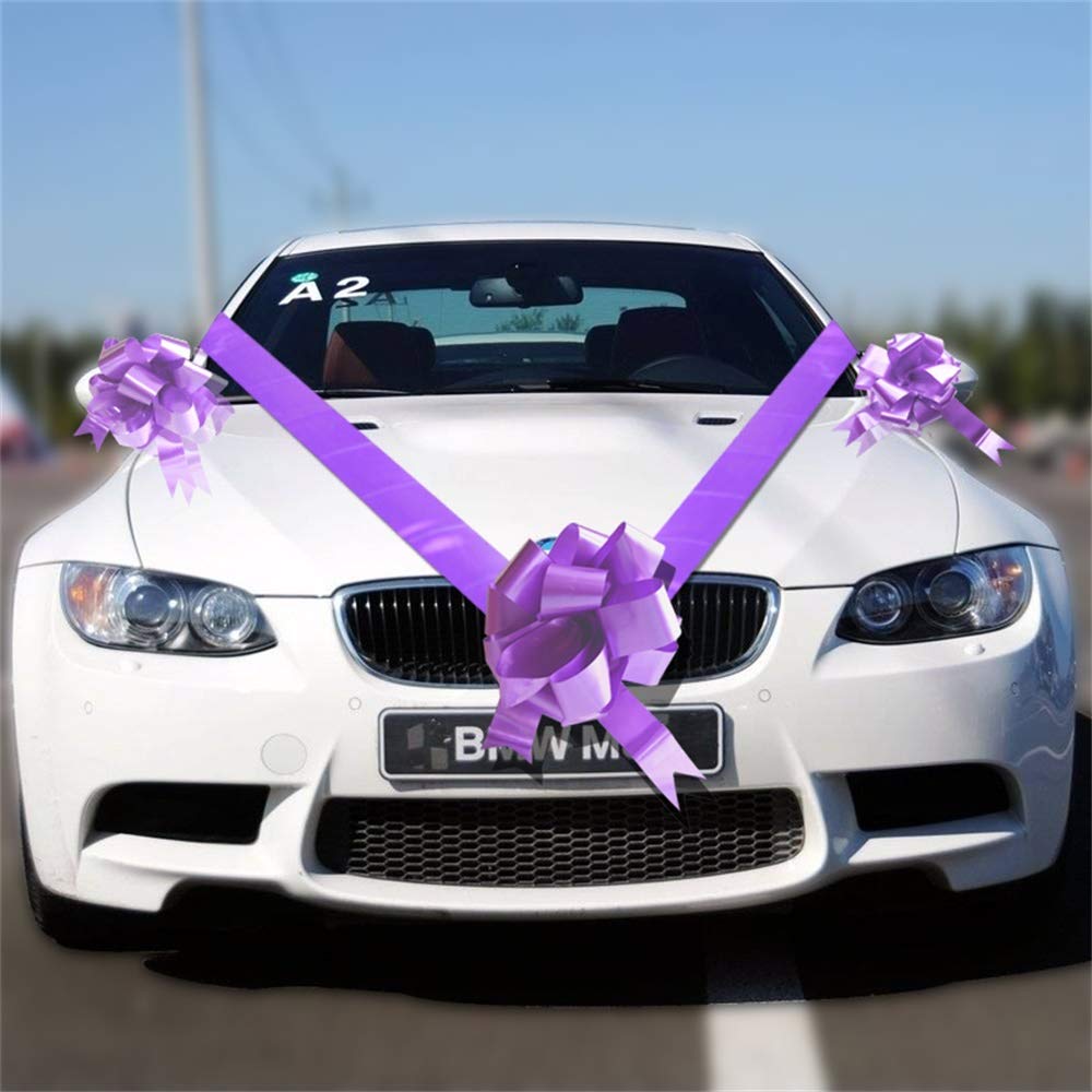 TtS Cadbury Purple Ribbon Wedding Car Decoration Kit Wrapping Large Bow (3 Bows 7 metres Ribbon )