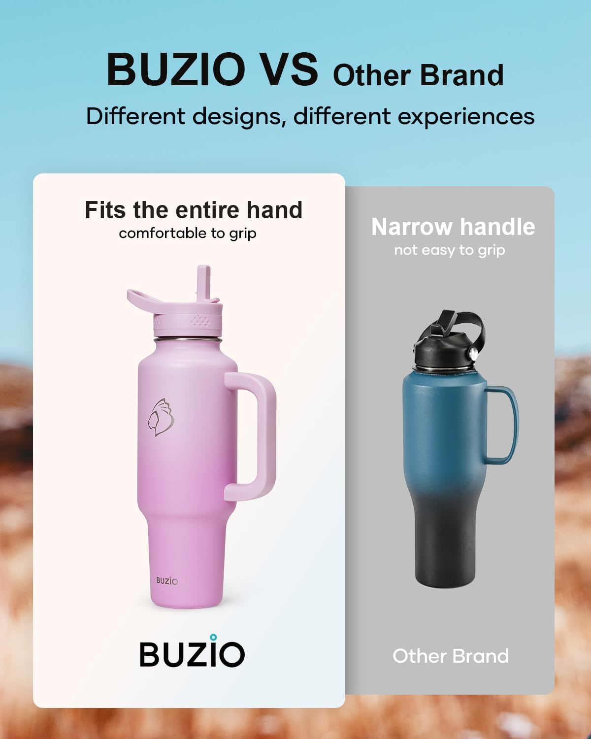 BUZIO 40 oz Water Bottle Fits in Cup Holder, Insulated Tumbler with Handle, Water Flask with Lid for Cold Hot, Sweat-Proof Wide Mouth Travel Mug for Sports, Gradient Purple - Image 6
