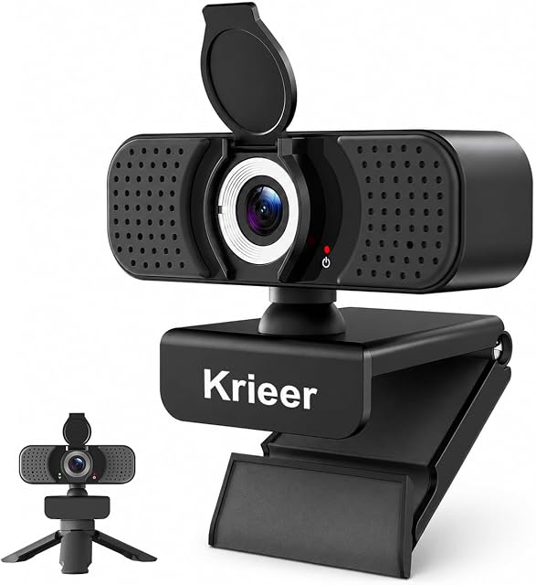 1080P Webcam with Microphone, USB Camera for PC and Laptop, Privacy Cover | For meetings, remote work, classes, streaming, and video calls; includes 105° wide view, privacy cover, and mini tripod