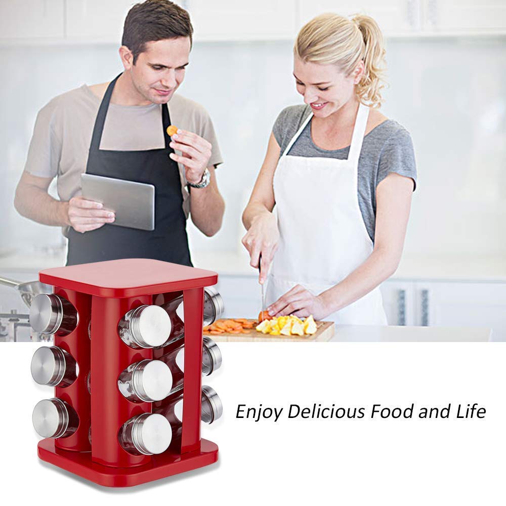 Étagère à épices rotative en acier inoxydable pour 12 pots - Organiseur de comptoir carré - Tour de rangement pour assaisonnements - Pour cuisine - Noir