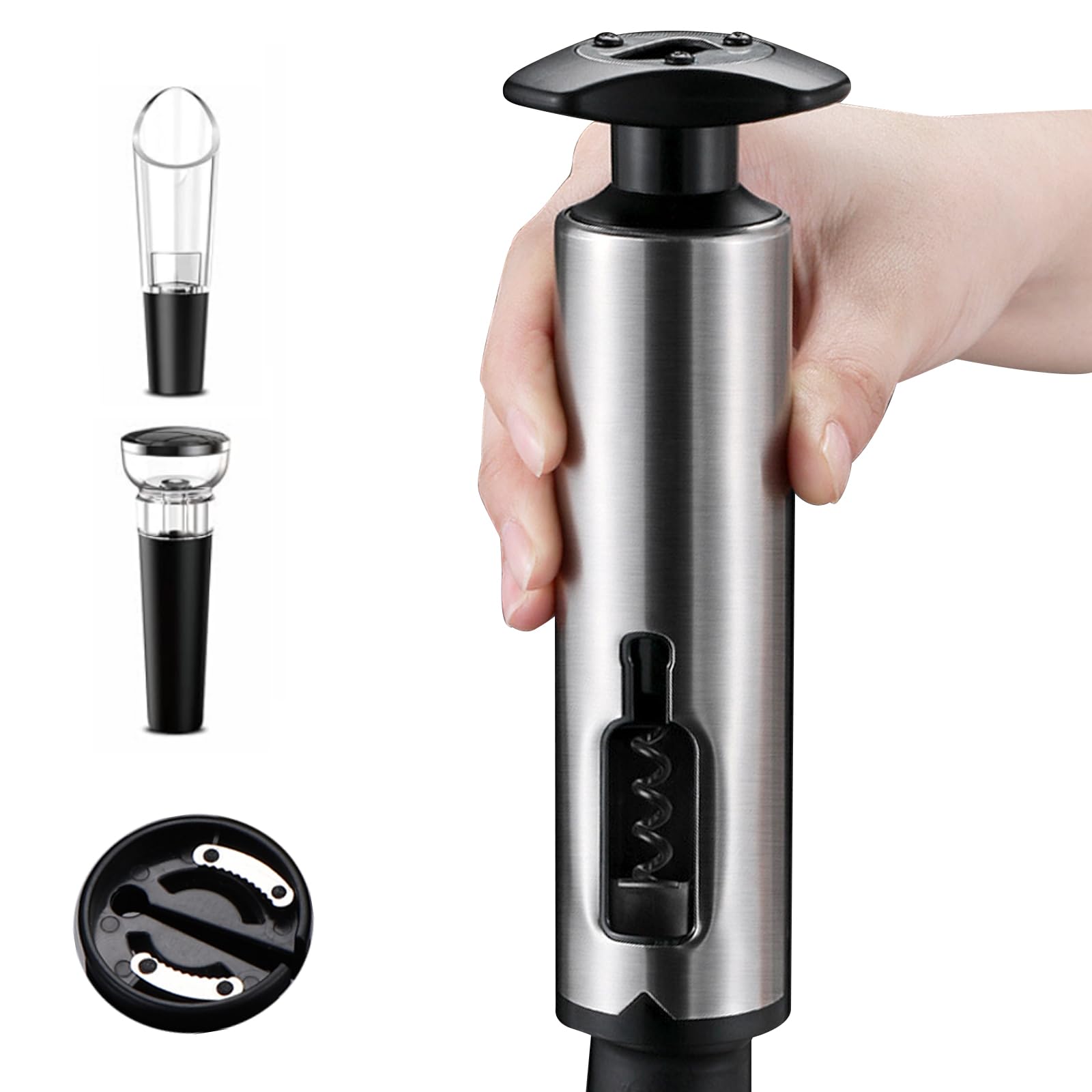 Beer Bottle Opener Wine Bottle Opener Set 4-in-1 Wine Opener Set Professional Corkscrew for Wine with Foil Cutter, Vacuum Wine Stopper and Wine Pourer, Screw Pull Corkscrew Wine Gift Set