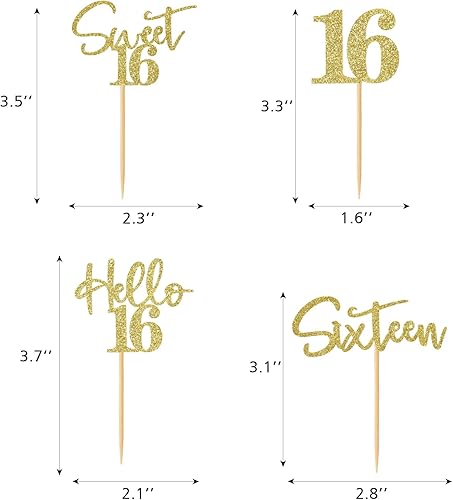 Miniatura 6 de 48 piezas de decoración para cupcakes de 16 cumpleaños con purpurina Sweet 16 Hello 16, decoración de pastel de dieciséis años para niños y niñas,