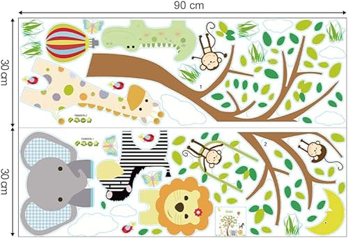 Miniatura 6 de Calcomanías de pared de animales de la selva, elefante, jirafa, vinilo, decoración de pared para niños, dormitorio infantil