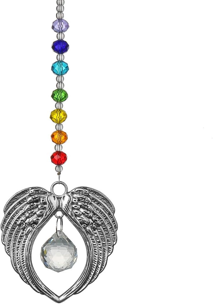 QFkrisChakra Angel Wing Pendant with Crystal Ball Crystal Angel Wing Ornaments for Christmas Tree Rainbow Suncatcher Window Home Decor