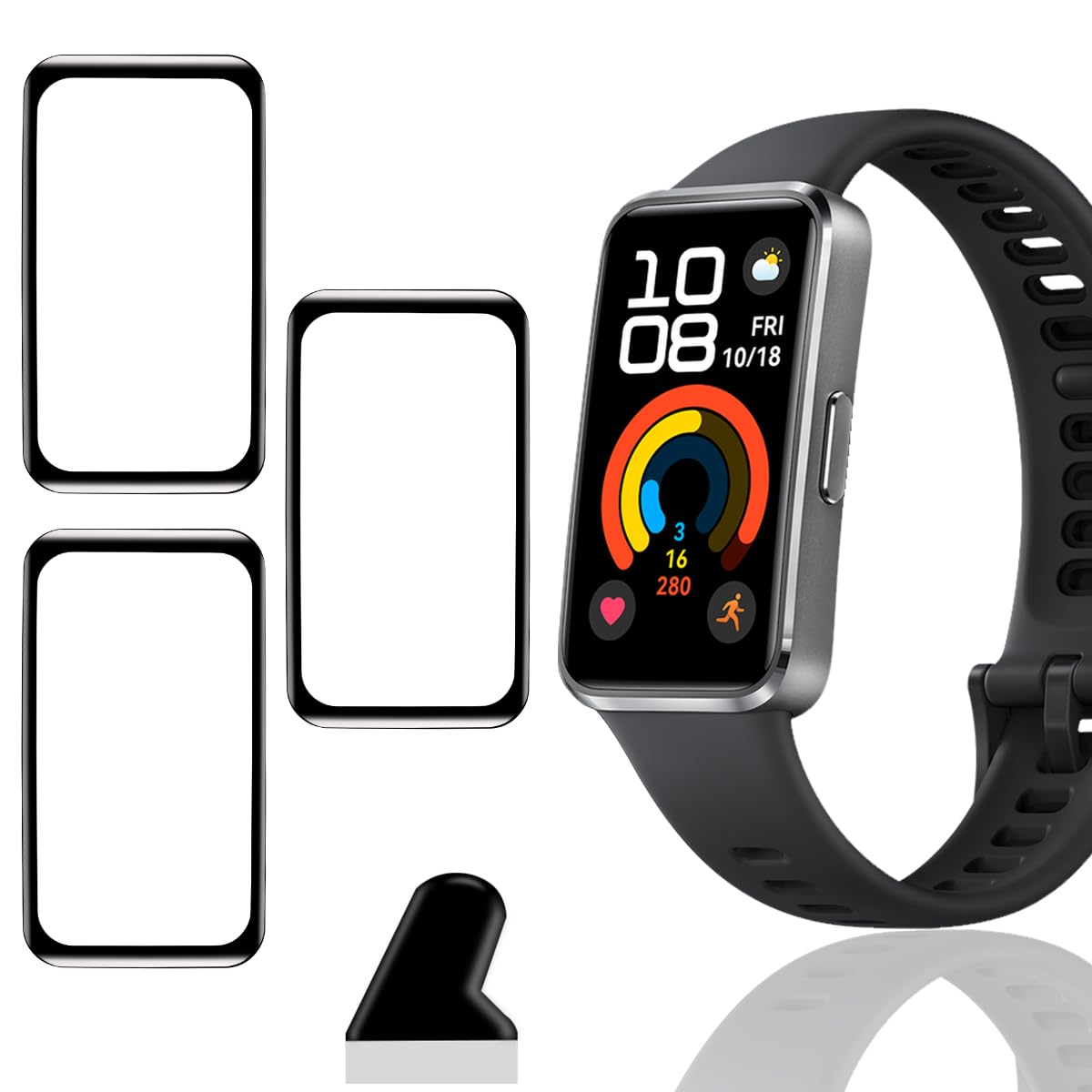 【3枚セット】 対応 HUAWEI Band 10 フィルム ガラスフィルム 3枚 PET複合材 炭素繊維 高透過率 対応 Huawei スマートバンド10 保護フィルム 3D曲面 カバー 対応 Huawei Band10 液晶保護フィルム 24時間自動修復技術 キズ防止 耐衝撃 飛散防止 全面保護 高感度タッチ 気泡ゼロ 自動吸着 貼り付け簡単