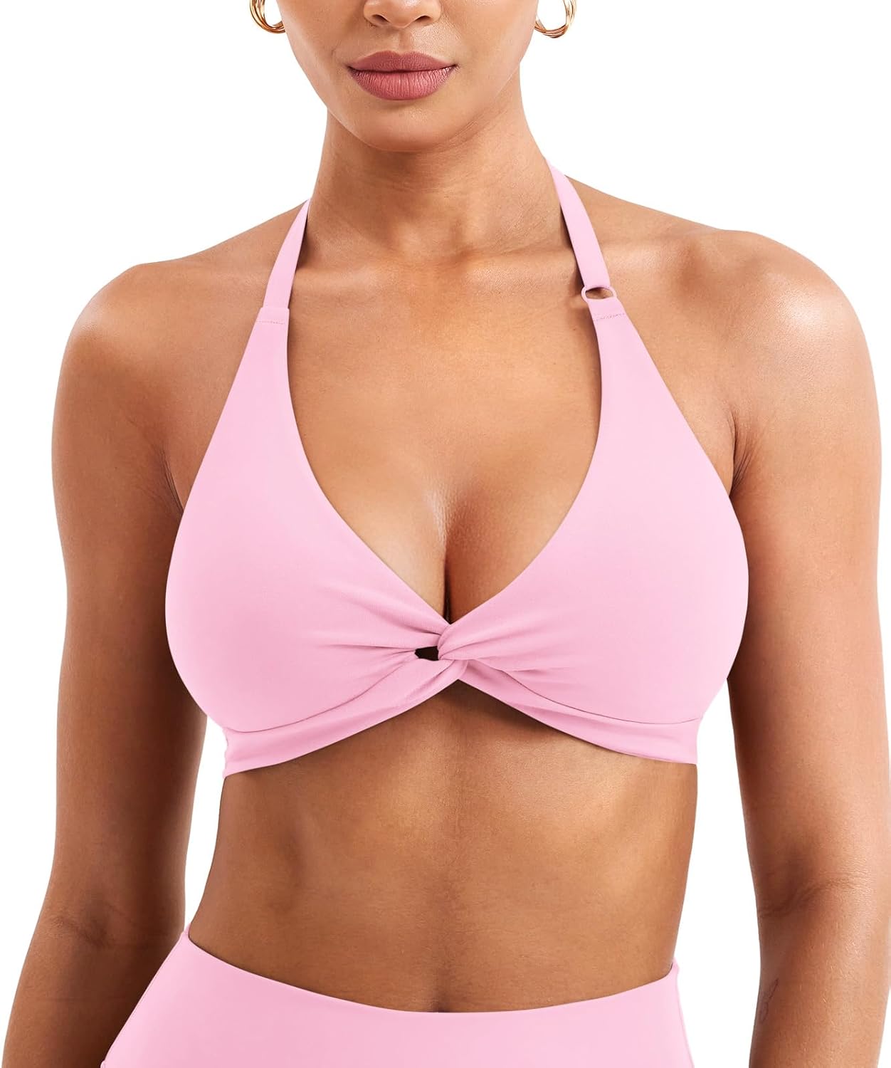 YEOREO Halter Sports Bras for Women Low Impact Removable Padded Adjustable Deep V Bra Seamless Workout Gym Crop Tops