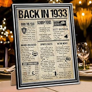 Benjia Back in 1932 Poster Framed UK, Happy 90th Birthday Party Decoration Supplies 8x10 Inch Home Decor Card Gift 90 Years Old Birthday Wedding Poster For Men Women (Black, 25x20cm)
