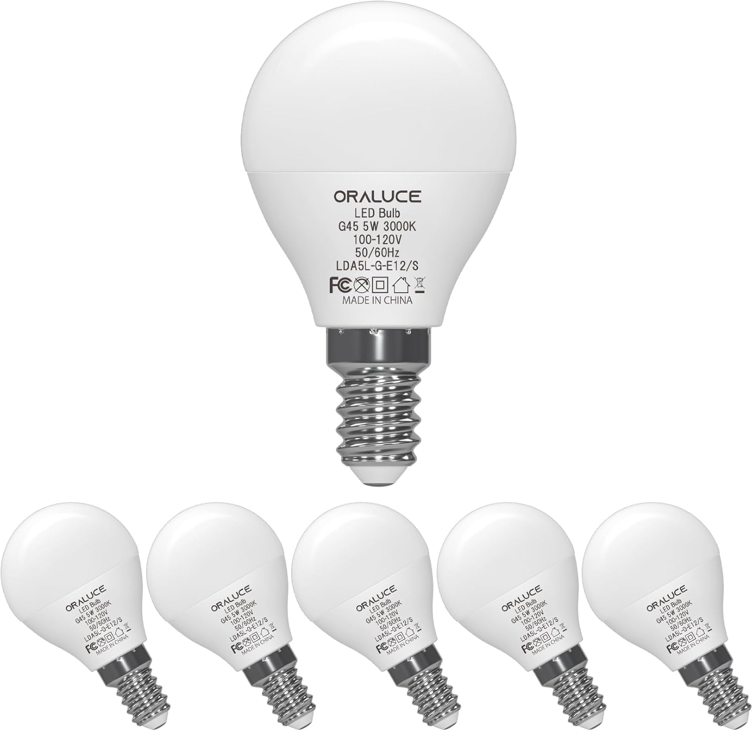 ORALUCE E12 LED Bulb 40 Watt Equivalent,Warm White 3000K Candelabra LED Light Bulbs,A15 LED Bulb for Ceiling Fan and Chandelier Lamp,450 Lumen Non-Dimmable 6 Pack