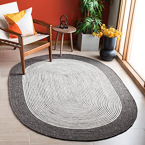 Safavieh Braided Collection Brd904h Hand-Woven Border Wool And Cotton Area Rug, 5 X 7 Oval, Charcoal Ivory Safavieh Braided Collection Brd904h Hand-Woven Border Wool And Cotton Area Rug, 5 X 7 Oval, Charcoal Ivory