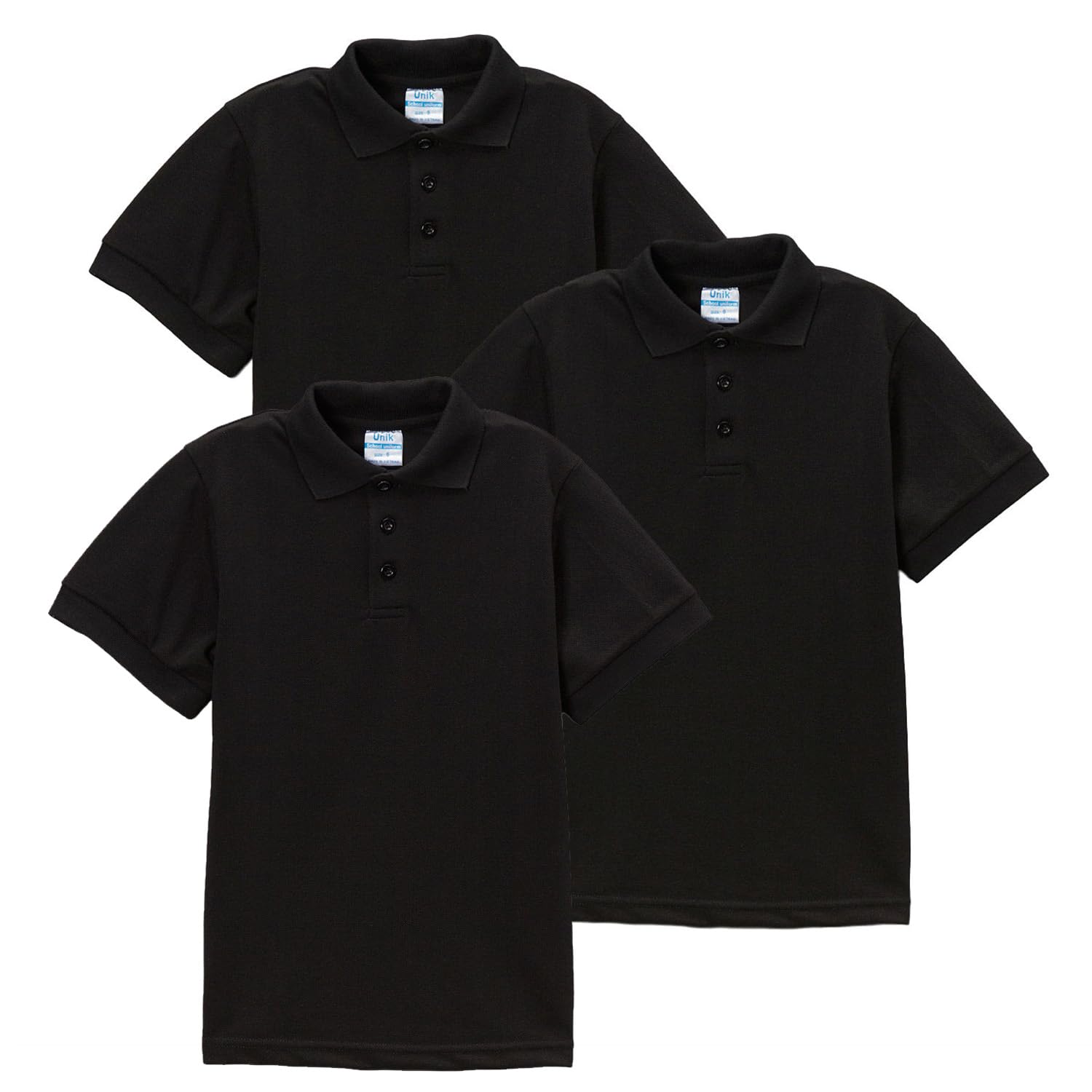 unik Boy's Premium Quality Pique Polo Uniform Shirt Short Sleeve White Sky Blue Navy Hunter Green Burgundy Black Red