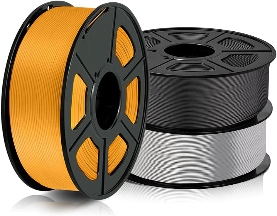 JAYO 3D Printer Filament 1.75mm, 3D Printing Filament Material Fit for FDM 3D Printers, Accuracy ± 0.02mm, 3kg Spool(6.6lbs) Black +Light Gold+ Silver