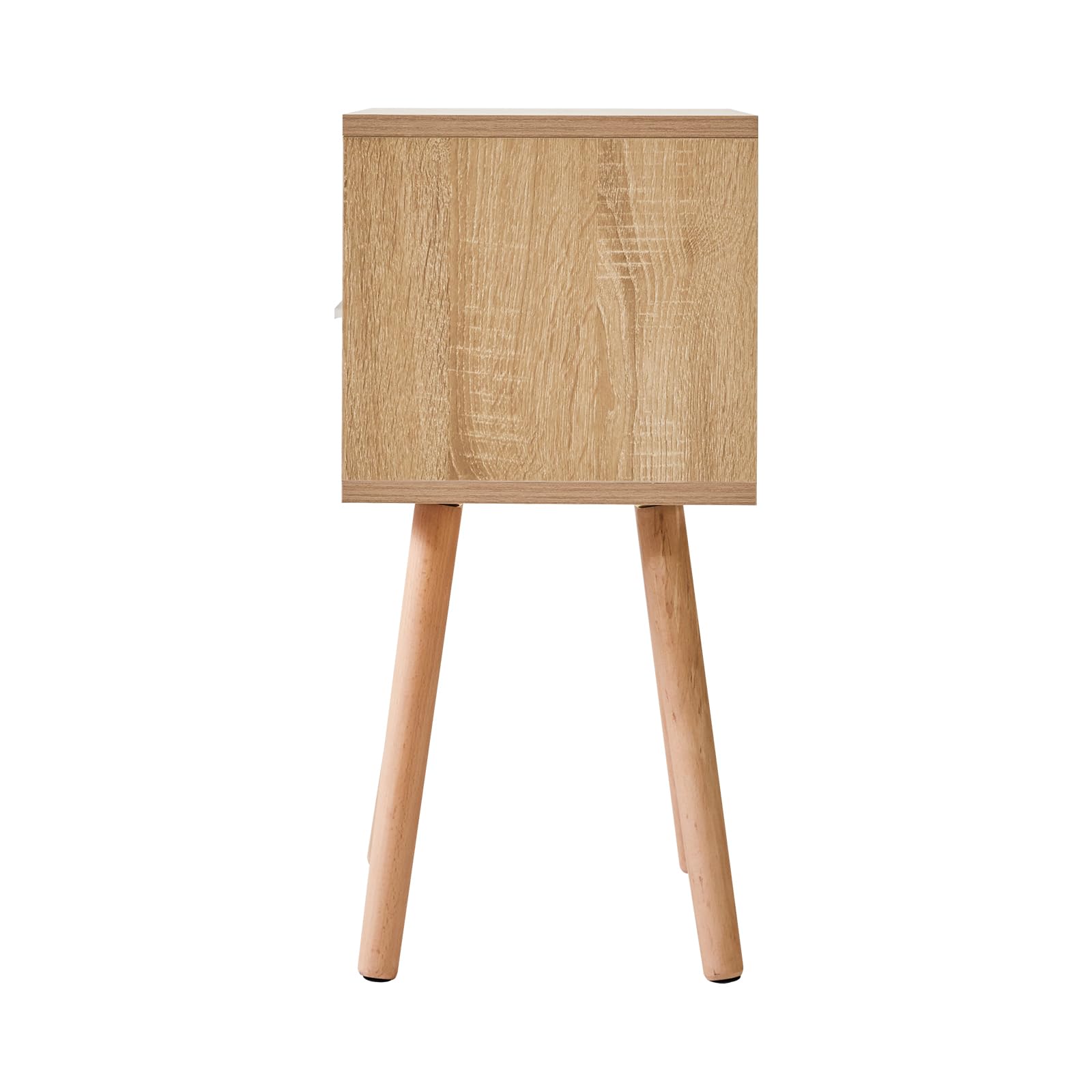 IBUYKE Comodino in rattan, tavolino boho con cassetto, ripiano aperto, comodino in legno, tavolino con gambe per camera da letto, soggiorno e piccoli spazi, naturale WNS009N