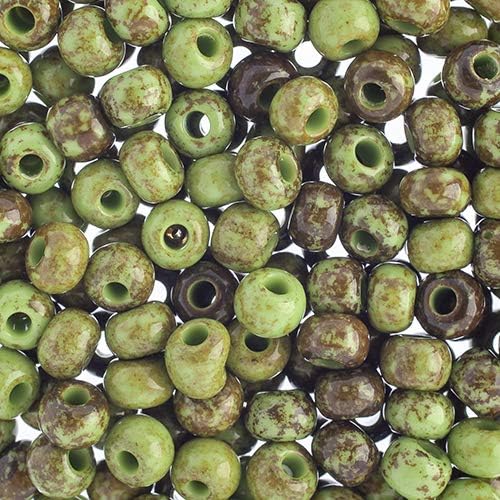 Czech Glass Seed Beads 2/0 (6.1mm Diameter) Opaque Travertine on Light Green DIY Jewelry Making Beads - 250g Bulk Bag by Preciosa (Jablonex)