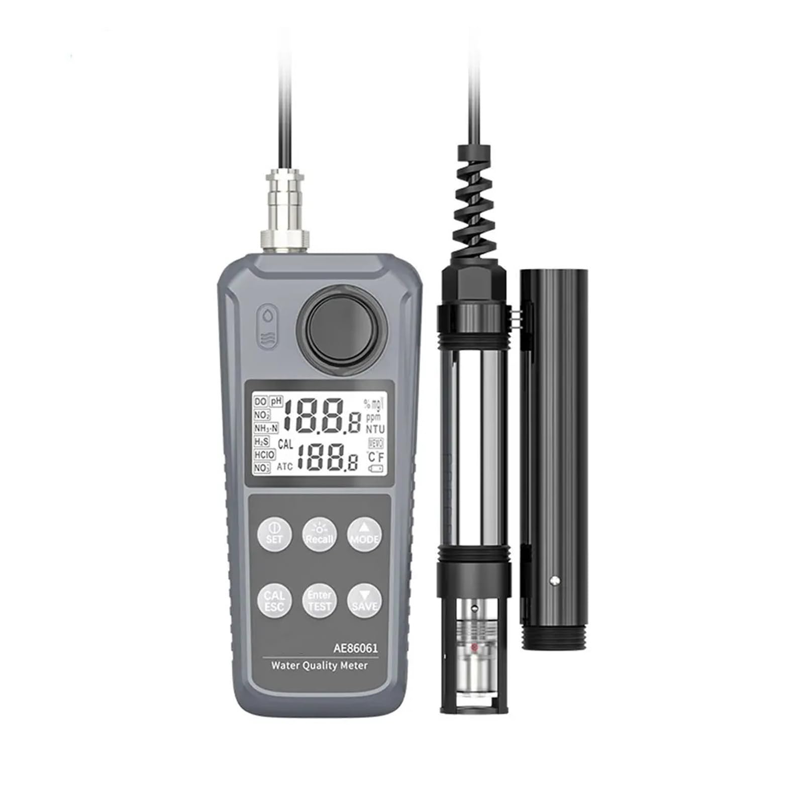 Probador Digital De Calidad Del Agua AE86061 for Piscinas/acuarios Pantalla retroiluminada | Analizador de medida de nitrógeno, nitrito, amoníaco, temperatura de laboratorio, pantalla LCD
