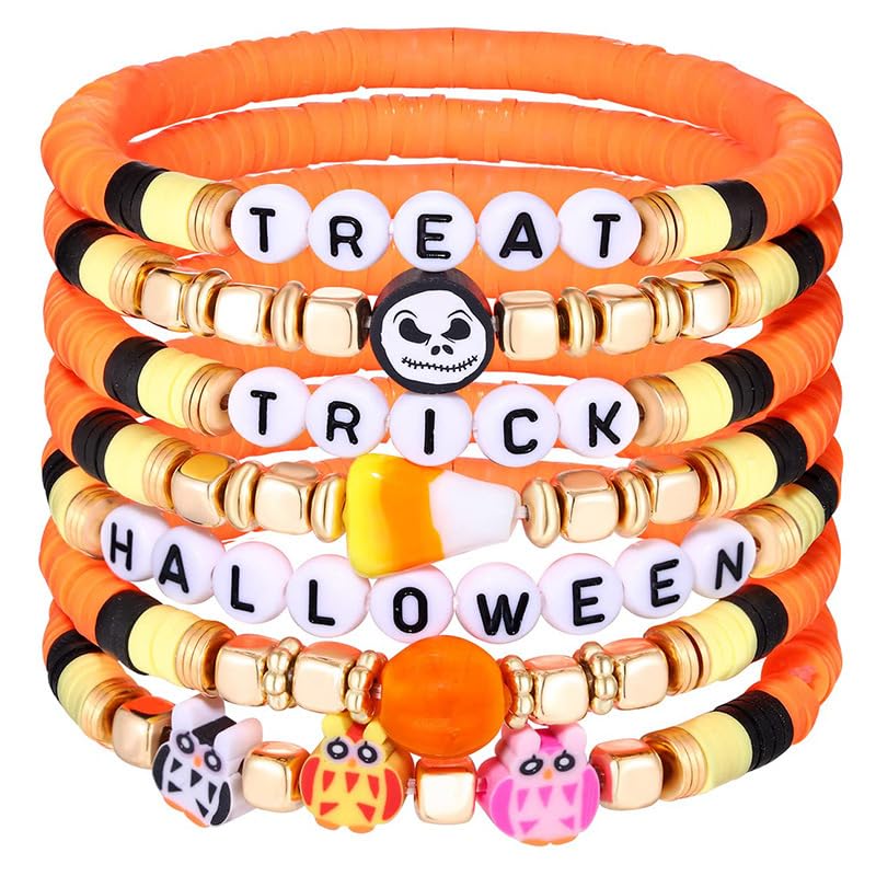 twinkle eyeHappy Halloween Heishi Beaded Stackable Stretch Bracelets Set Boho Spooky Spider Hocus Pocus Polymer Clay for Woman Charm Y2K Friendship Preppy Jewelry