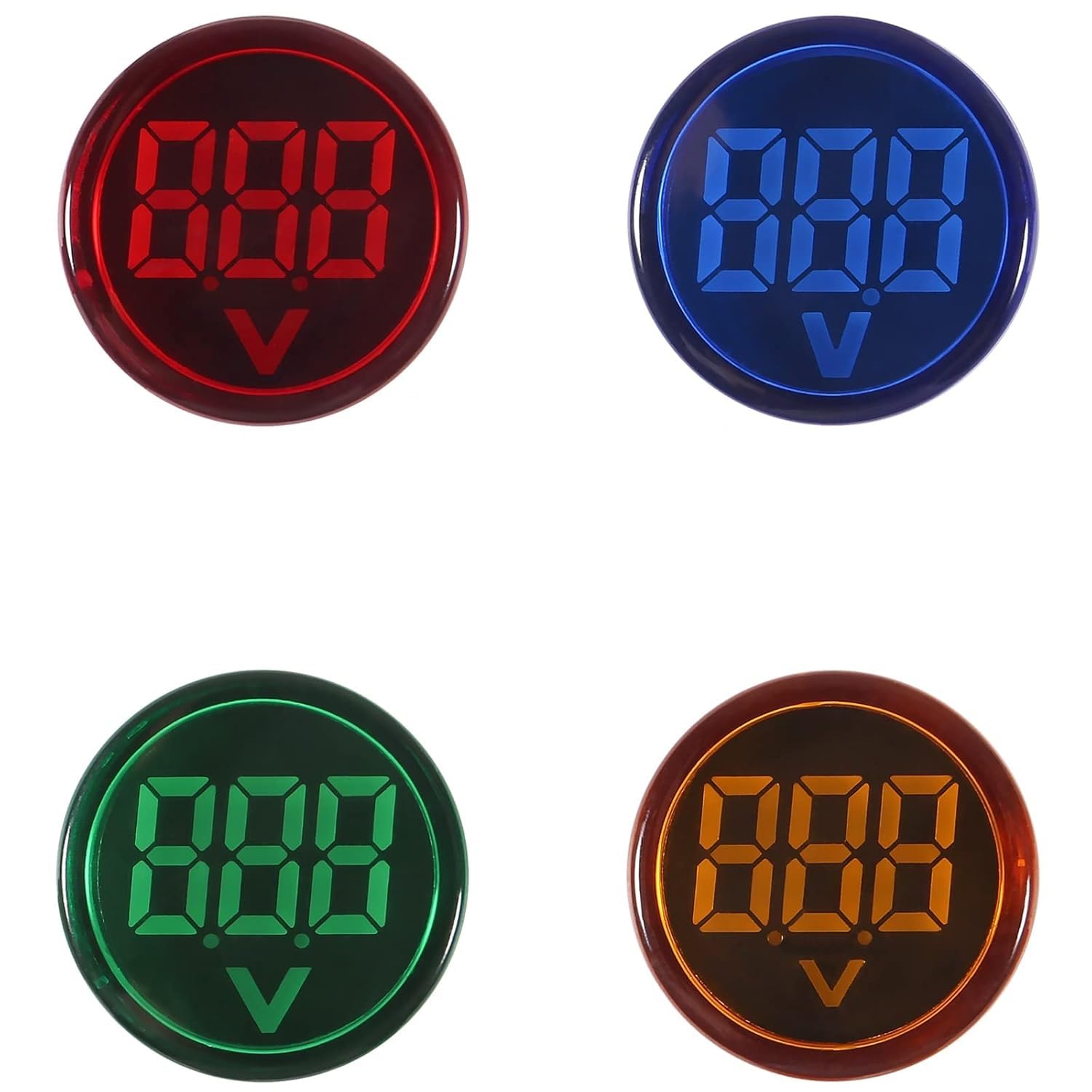 DECENT AIR SYSTEM® 4pcs LED Voltage Meter Indicator AC 60-500V LED Voltmeter Signal Light Digital Display Round Lamp Tester Red Greeb Blue Yellow-image-5