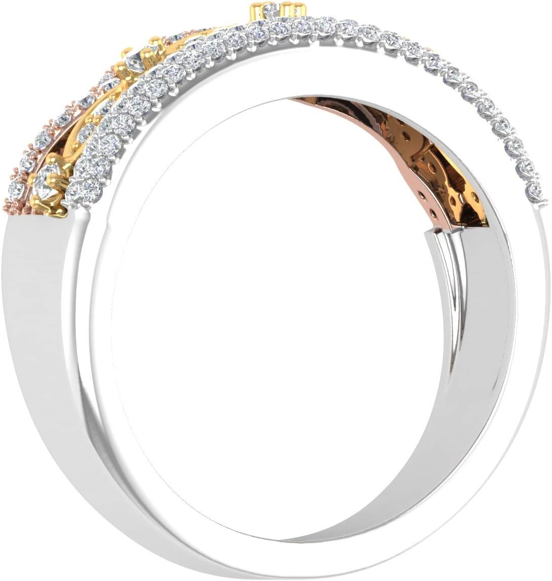 1/2 Carat Diamond Tri Color Wedding Band Ring in 10K Gold