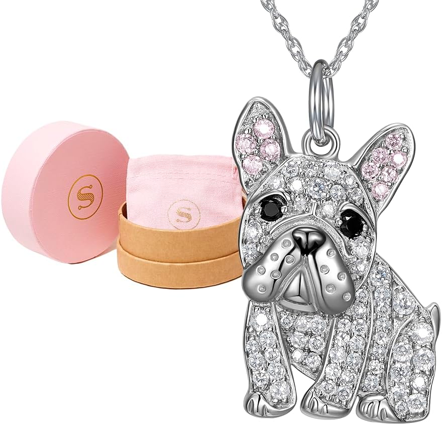 SCAMPER & CO Dog Breed Cubic Zirconia Puppy Charm Pendant Necklace for Women – Genuine Gemstone, Premium Sterling Silver Gift for Dog Moms, 18K Yellow Gold or Rhodium Plating, 18 to 20 inch